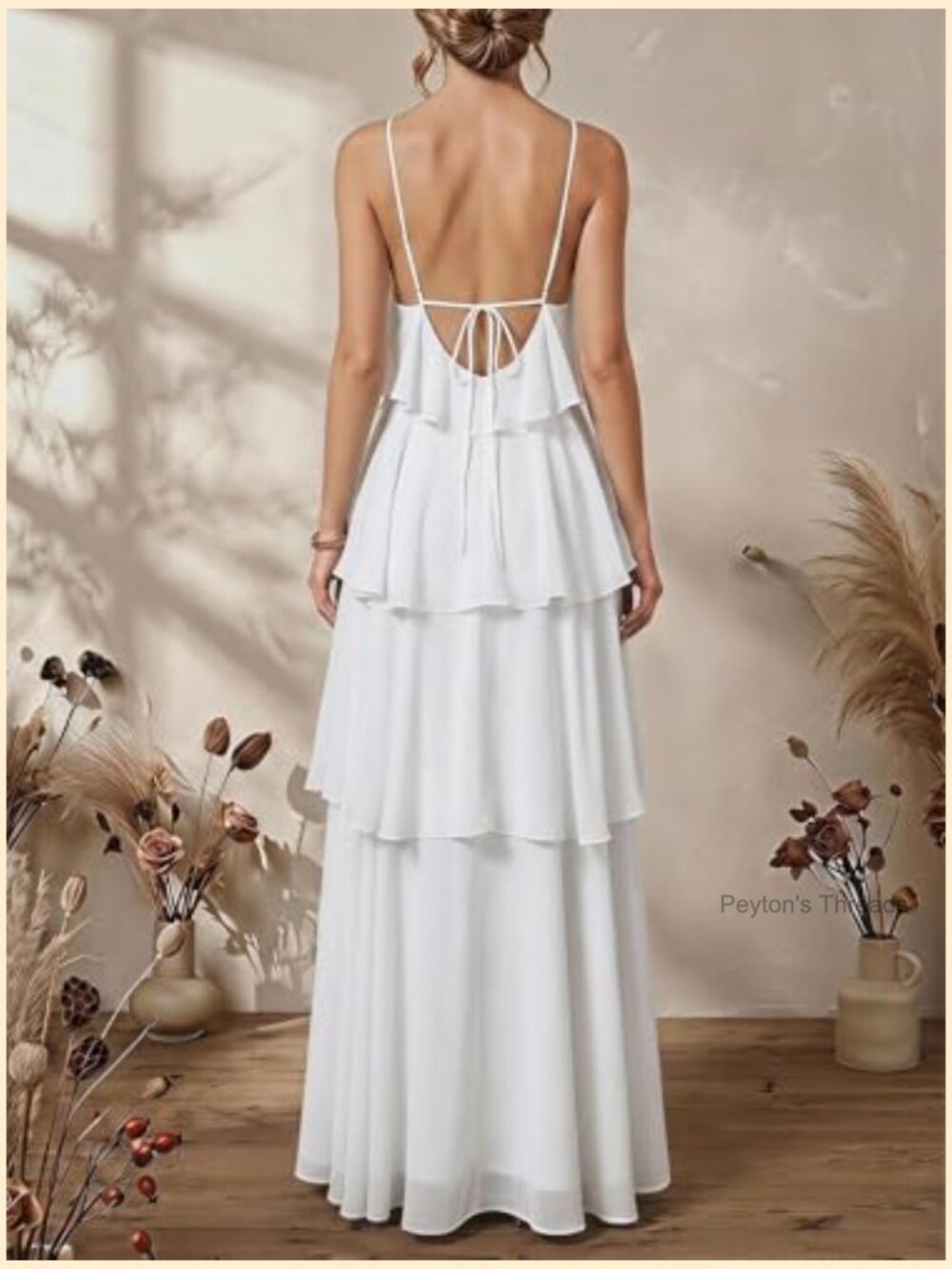 Ruffle Halter Backless Flowy Maxi Wedding Guest Dress - Picture 2 of 5